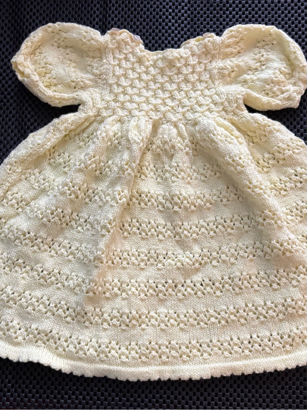 Hand-Knit Cream Baby Dress for Girls - Soft Lace Pattern